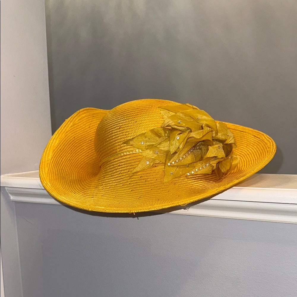 Sunshine Yellow Wide-Brimmed Hat with Floral Accent